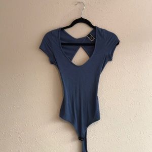 Blue open back body suit